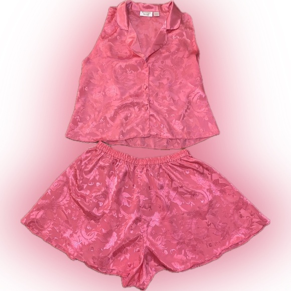 Victoria's Secret Other - Victoria’s Secret Gold Label Hot Pink Silky Shorts Sleeveless Top PJ Sleep Set L